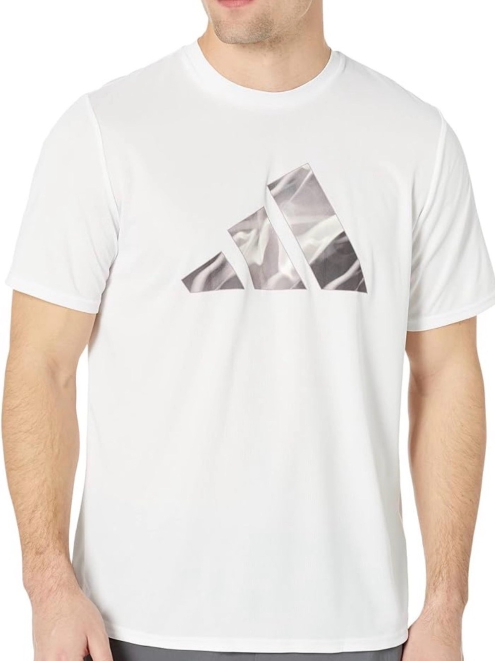 NWT, Adidas White Short Sleeve Tee with Metallic Logo in Size Small